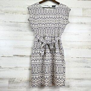 The Limited XS Sleeveless Beige Navy Blue Geometric Print Belted Casual Dress